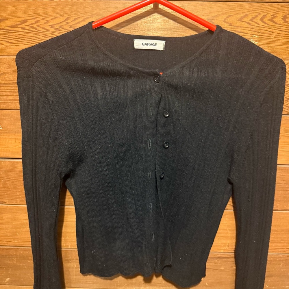 Garage Black Ribbed Button-Down Cardigan - Picture 2 of 4